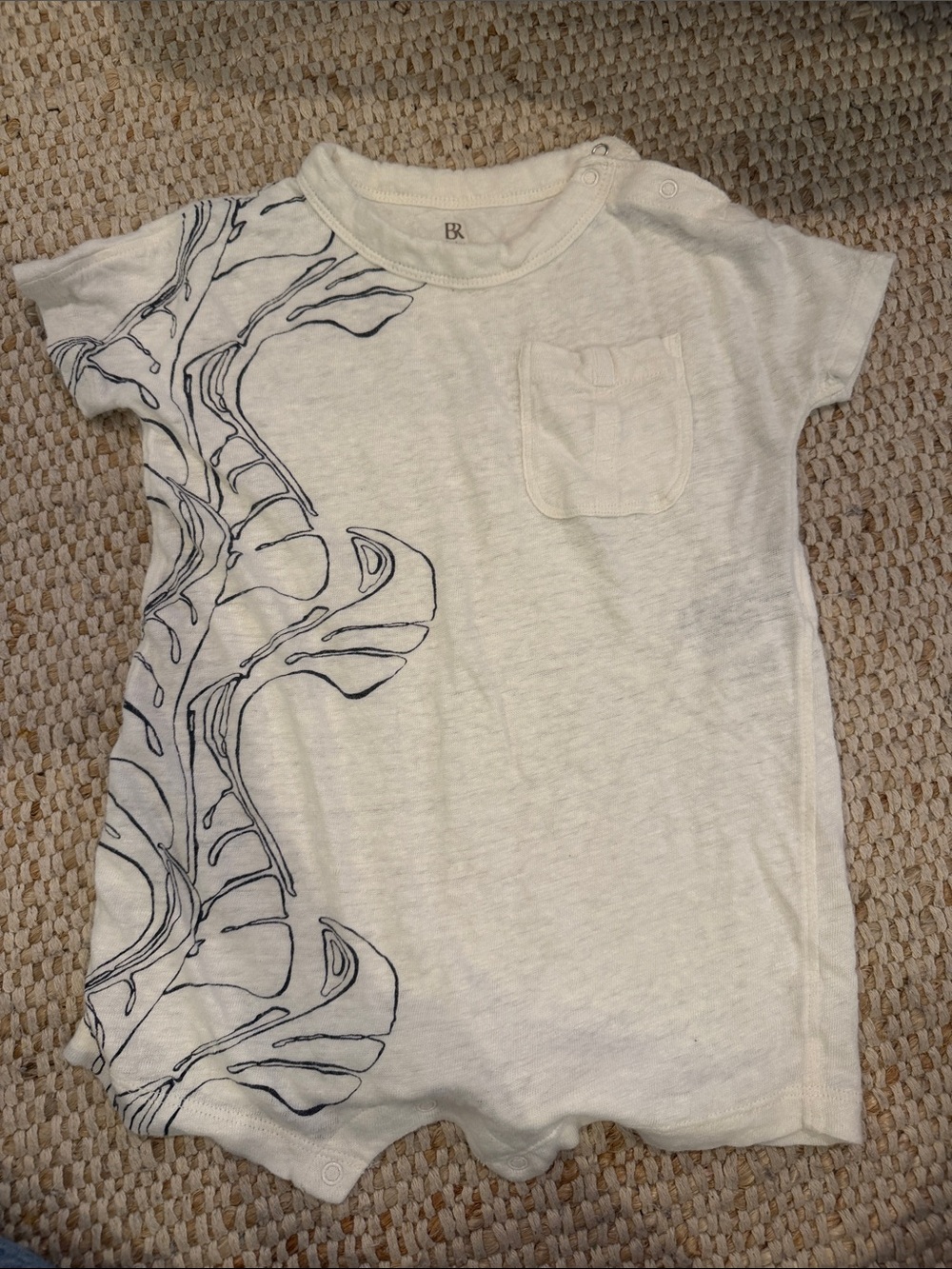 Banana Republic Cream Romper with Navy Leaf Outline